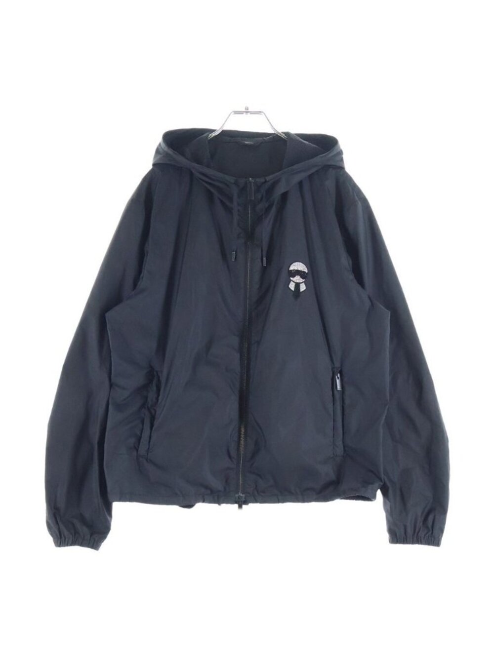 Fendi Karl Lagerfeld Patch Nylon Hoodie Crystal Zip Up Black